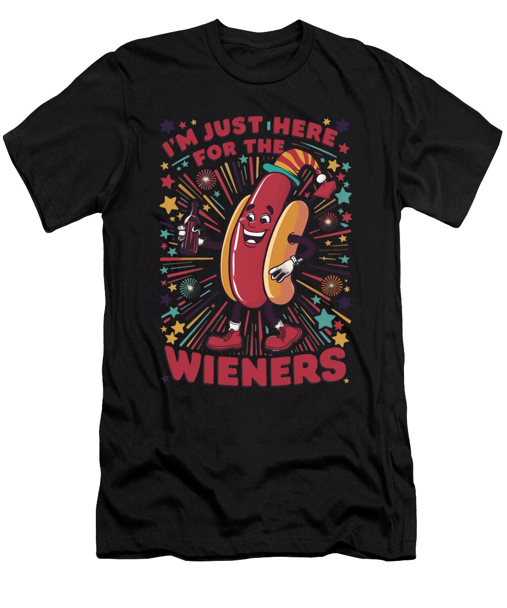9 Im Just Here for the Wieners 4th of July Hot Dog Fun Maximus Designs T-Shirt