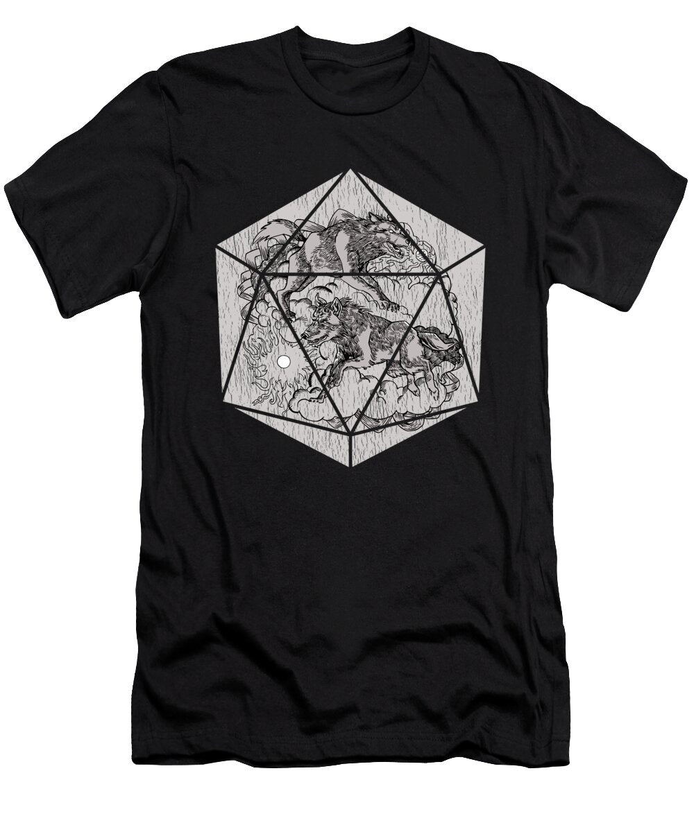 Nordic Fenrir Hati Skoll Role Playing Dice D20 Fuzius T-Shirt
