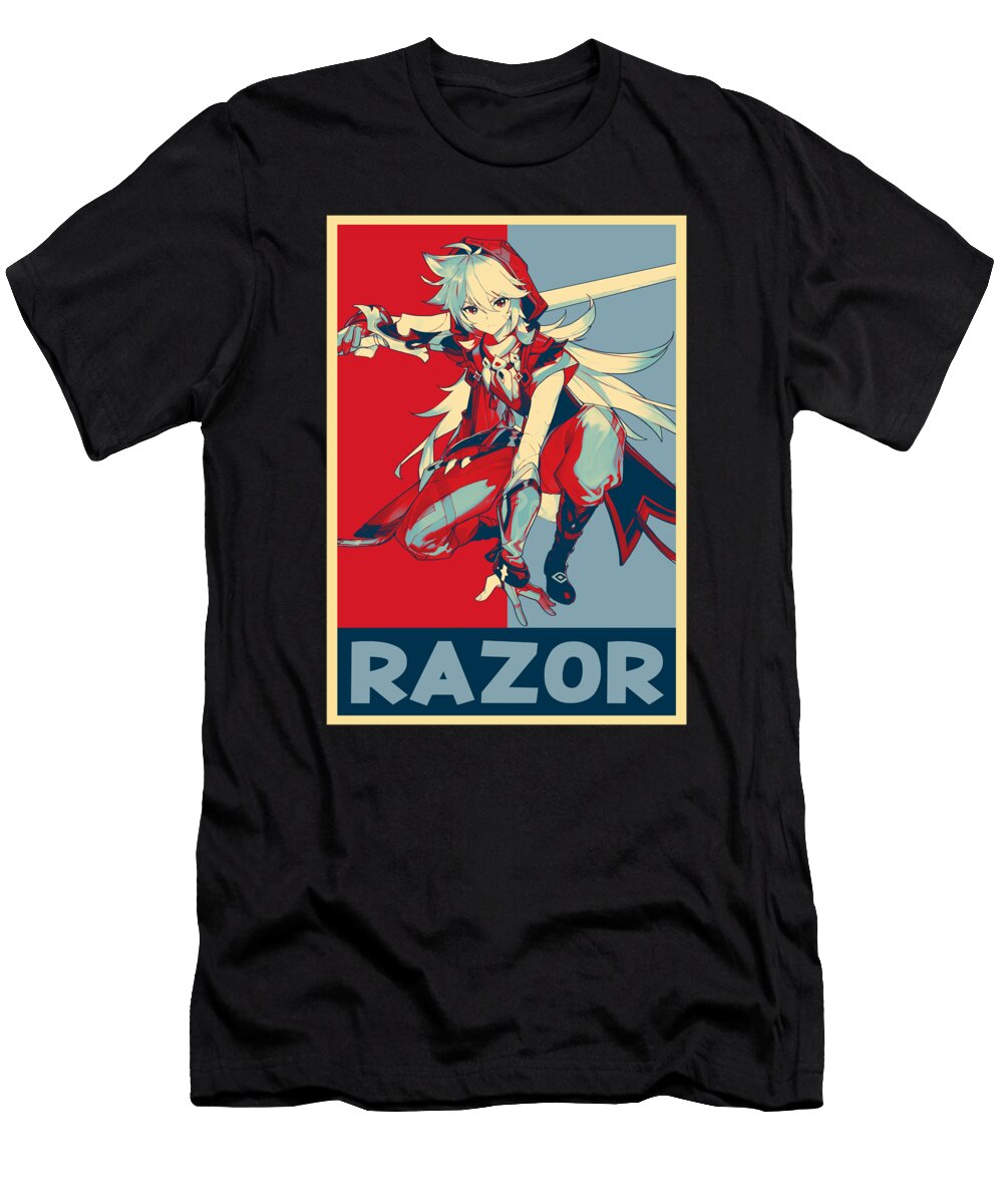 Retro Razor Art Genshin Rpg Impact Game Douxie Grimo T-Shirt